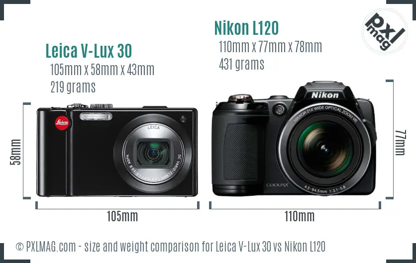 Leica V-Lux 30 vs Nikon L120 size comparison