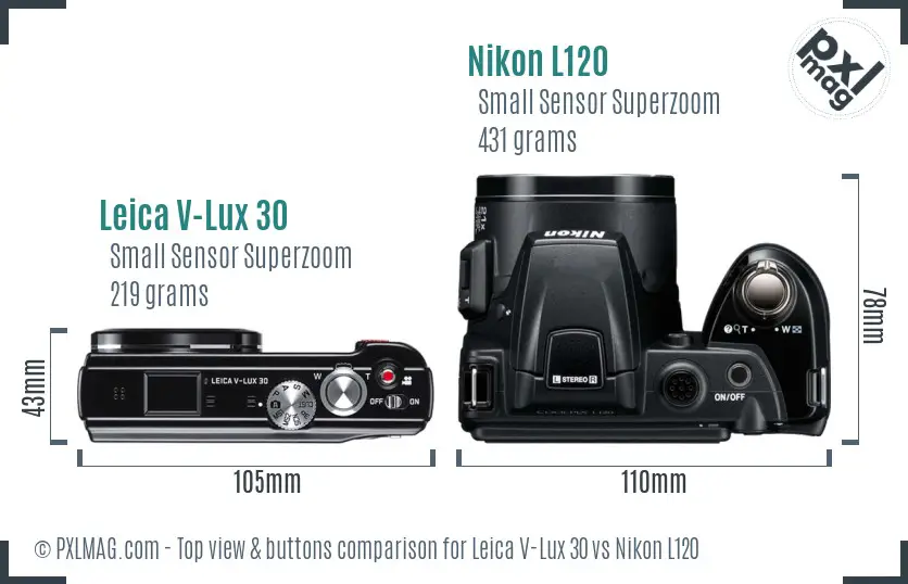 Leica V-Lux 30 vs Nikon L120 top view buttons comparison