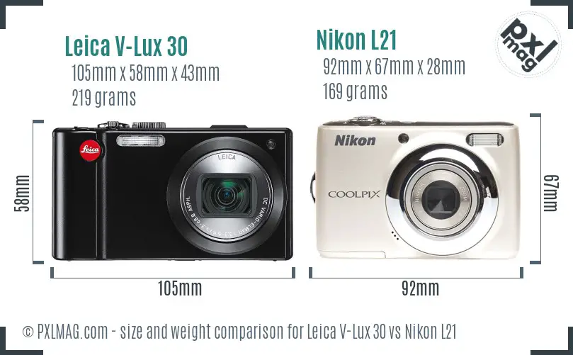 Leica V-Lux 30 vs Nikon L21 size comparison
