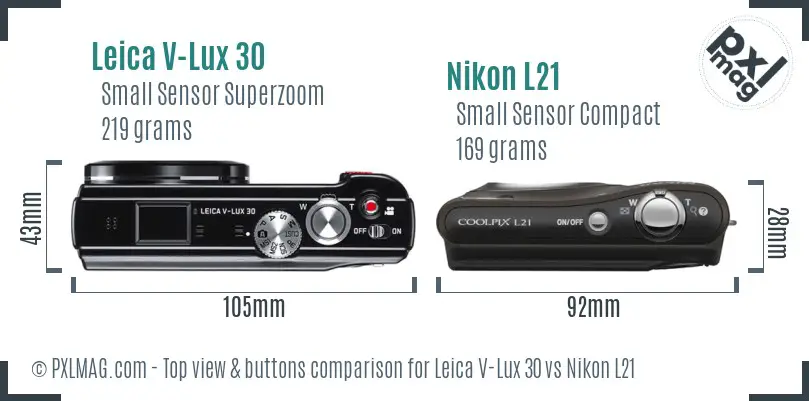 Leica V-Lux 30 vs Nikon L21 top view buttons comparison