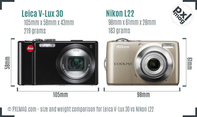 Leica V-Lux 30 vs Nikon L22 size comparison