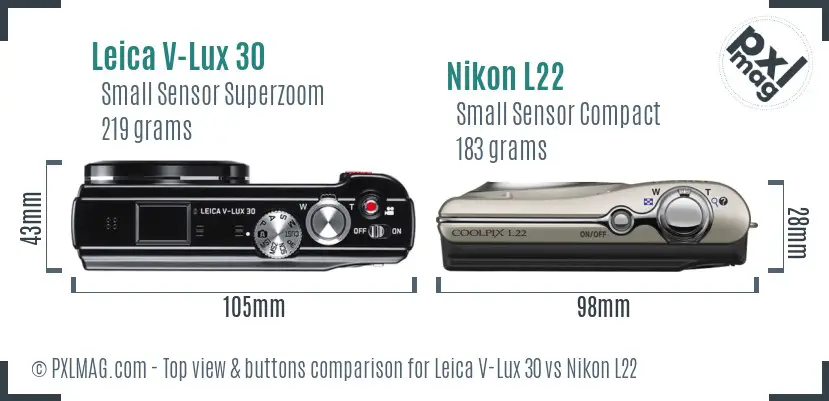 Leica V-Lux 30 vs Nikon L22 top view buttons comparison