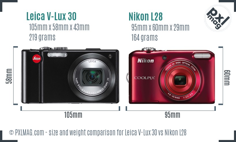 Leica V-Lux 30 vs Nikon L28 size comparison
