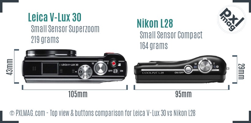 Leica V-Lux 30 vs Nikon L28 top view buttons comparison