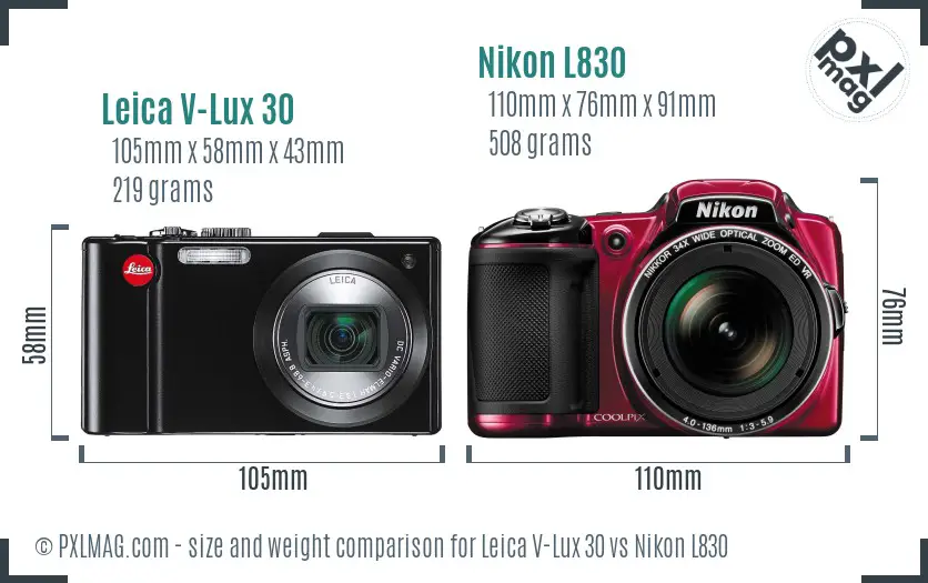 Leica V-Lux 30 vs Nikon L830 size comparison