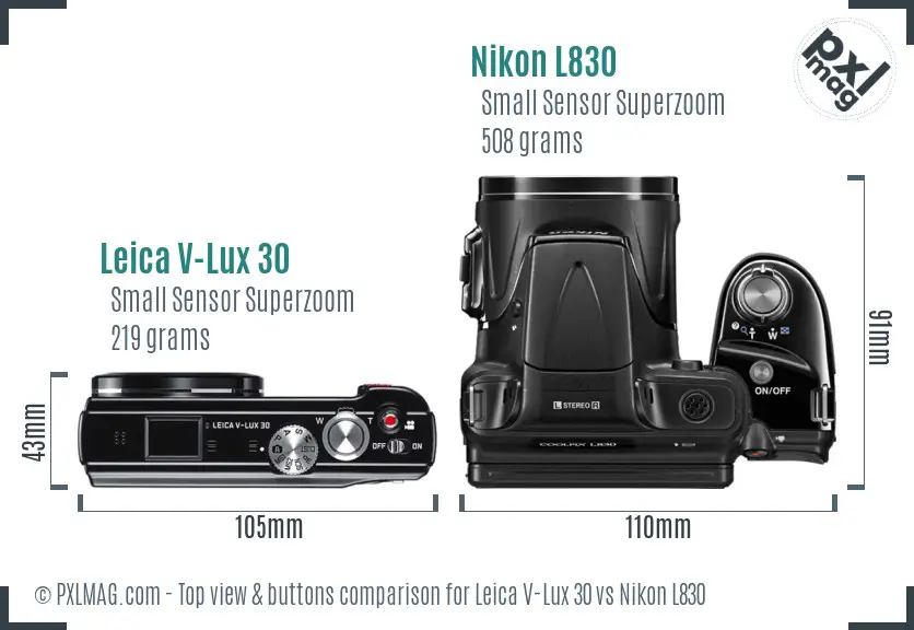Leica V-Lux 30 vs Nikon L830 top view buttons comparison