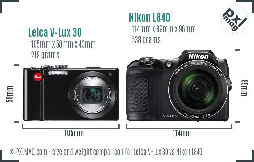 Leica V-Lux 30 vs Nikon L840 size comparison