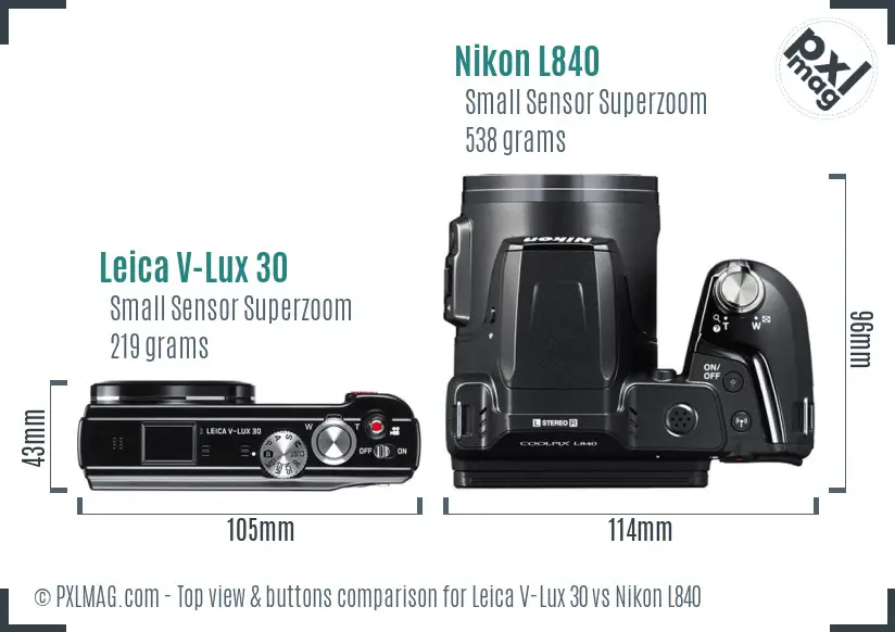 Leica V-Lux 30 vs Nikon L840 top view buttons comparison