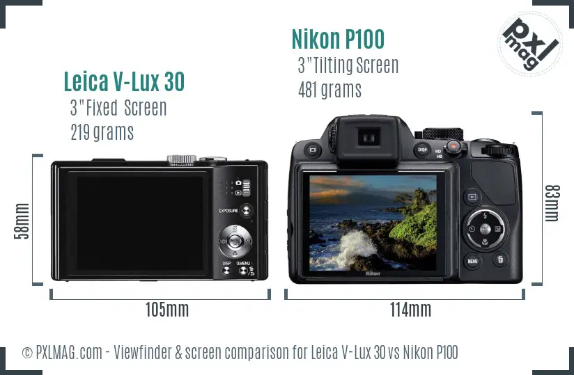 Leica V-Lux 30 vs Nikon P100 Screen and Viewfinder comparison