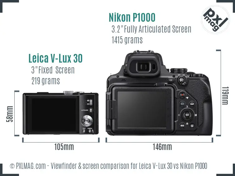 Leica V-Lux 30 vs Nikon P1000 Screen and Viewfinder comparison