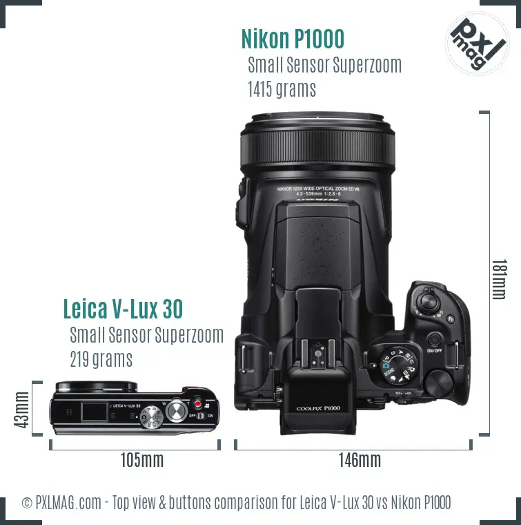 Leica V-Lux 30 vs Nikon P1000 top view buttons comparison