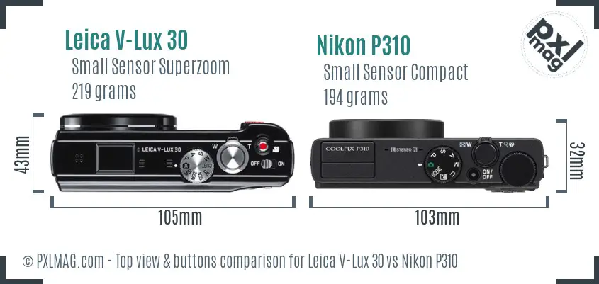 Leica V-Lux 30 vs Nikon P310 top view buttons comparison