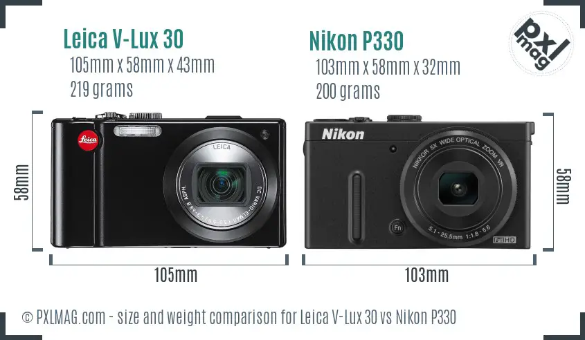 Leica V-Lux 30 vs Nikon P330 size comparison