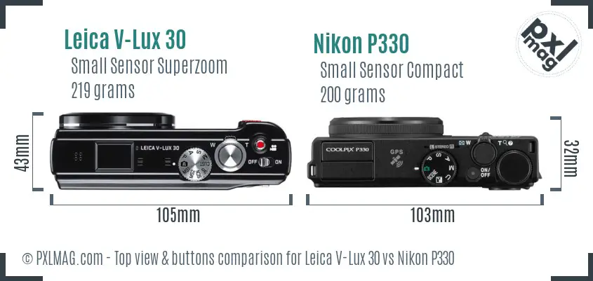 Leica V-Lux 30 vs Nikon P330 top view buttons comparison