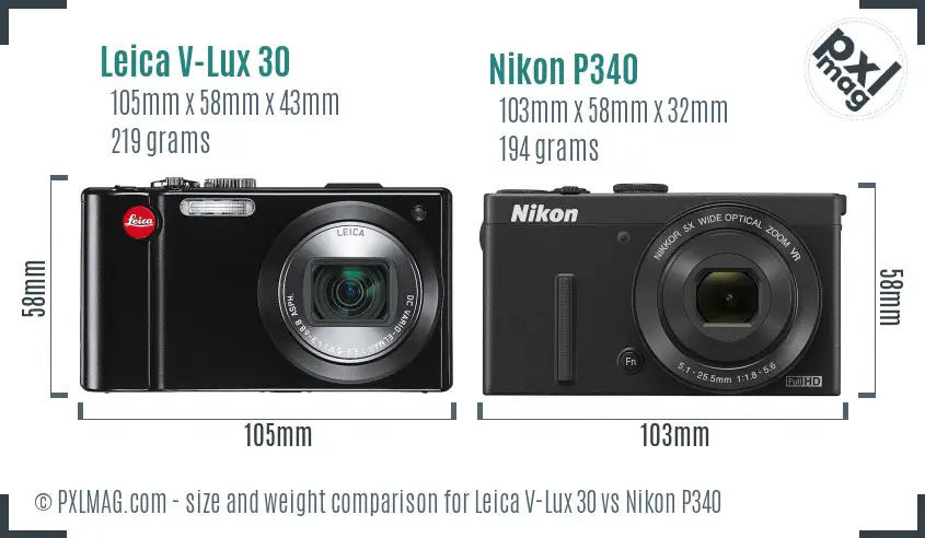 Leica V-Lux 30 vs Nikon P340 size comparison Leica V-Lux 30 vs Nikon P340 size comparison