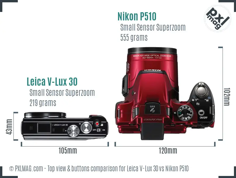 Leica V-Lux 30 vs Nikon P510 top view buttons comparison