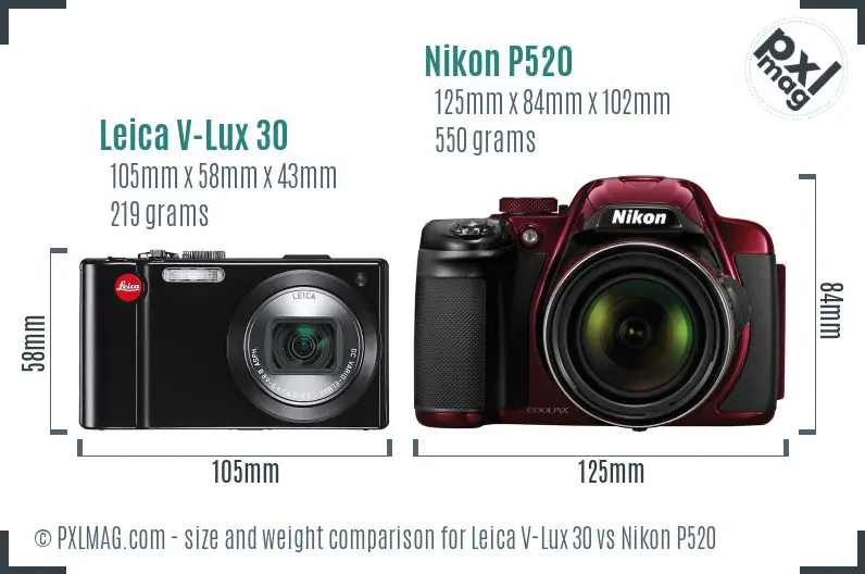 Leica V-Lux 30 vs Nikon P520 size comparison