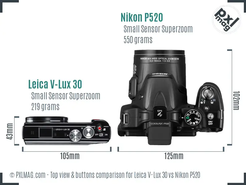 Leica V-Lux 30 vs Nikon P520 top view buttons comparison
