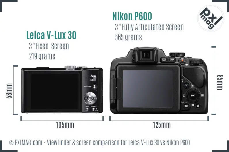 Leica V-Lux 30 vs Nikon P600 Screen and Viewfinder comparison