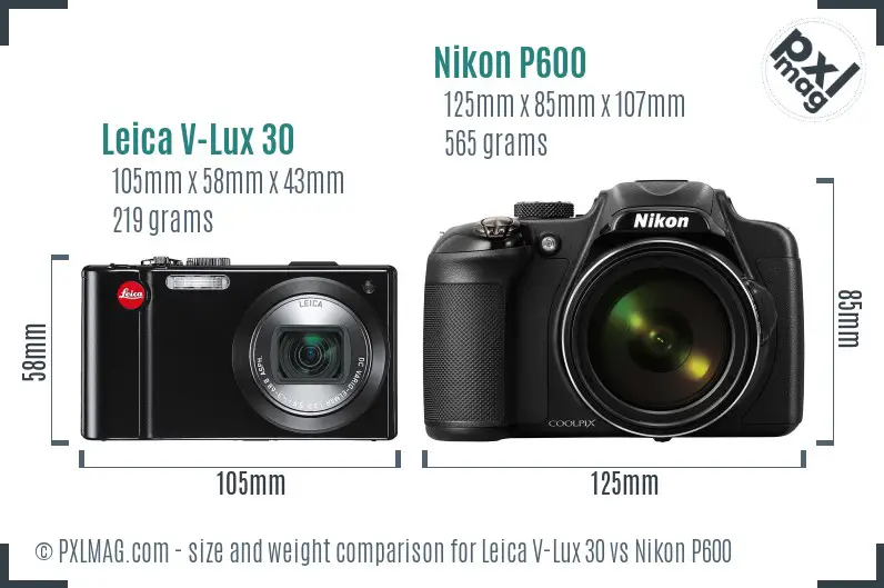 Leica V-Lux 30 vs Nikon P600 size comparison