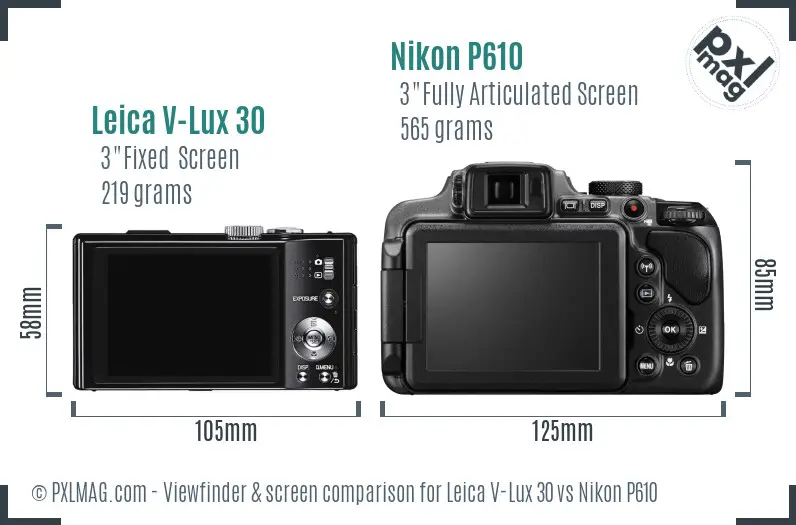 Leica V-Lux 30 vs Nikon P610 Screen and Viewfinder comparison