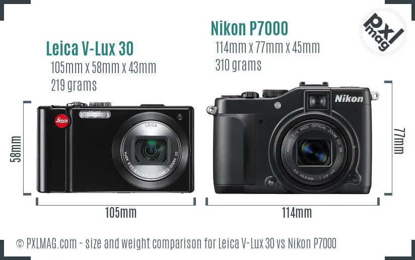 Leica V-Lux 30 vs Nikon P7000 size comparison