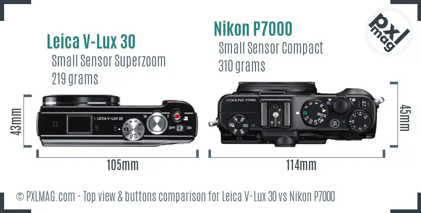 Leica V-Lux 30 vs Nikon P7000 top view buttons comparison