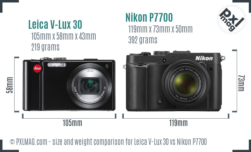 Leica V-Lux 30 vs Nikon P7700 size comparison