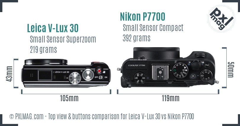 Leica V-Lux 30 vs Nikon P7700 top view buttons comparison