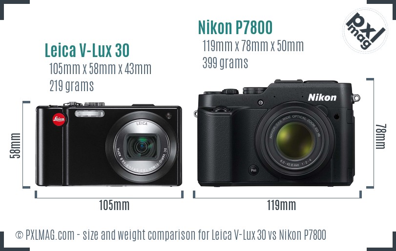 Leica V-Lux 30 vs Nikon P7800 size comparison