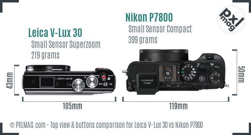 Leica V-Lux 30 vs Nikon P7800 top view buttons comparison