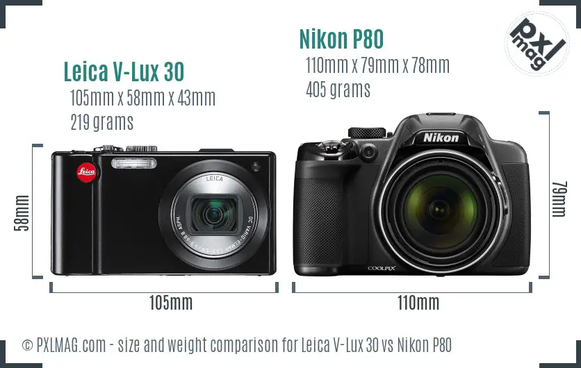 Leica V-Lux 30 vs Nikon P80 size comparison
