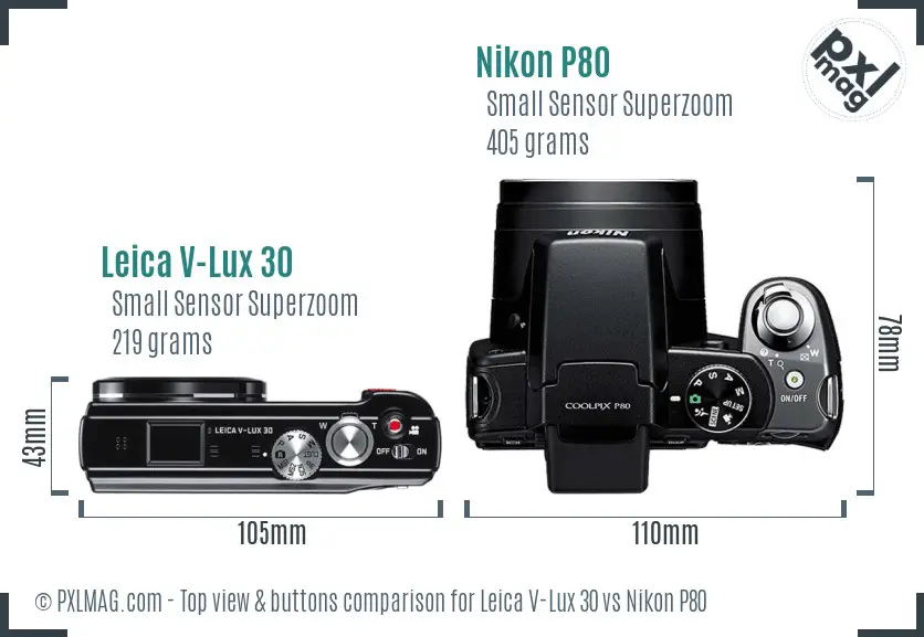 Leica V-Lux 30 vs Nikon P80 top view buttons comparison