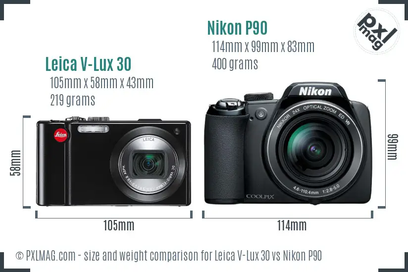 Leica V-Lux 30 vs Nikon P90 size comparison
