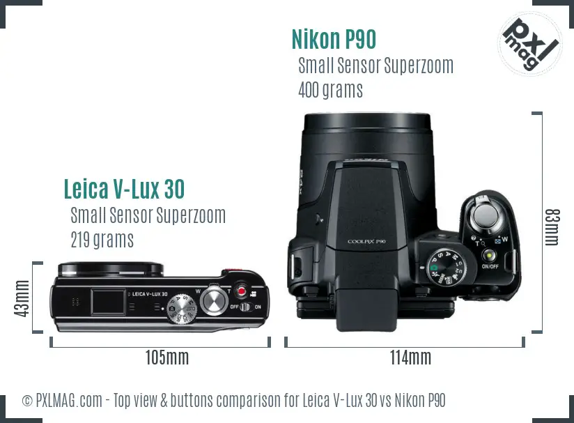 Leica V-Lux 30 vs Nikon P90 top view buttons comparison