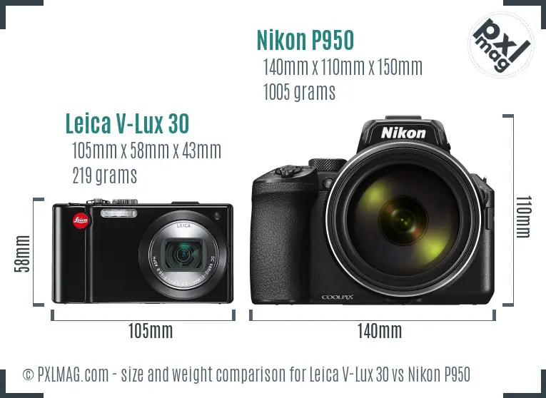 Leica V-Lux 30 vs Nikon P950 size comparison