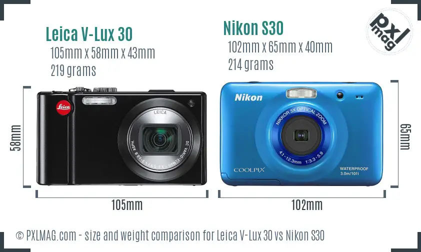 Leica V-Lux 30 vs Nikon S30 size comparison