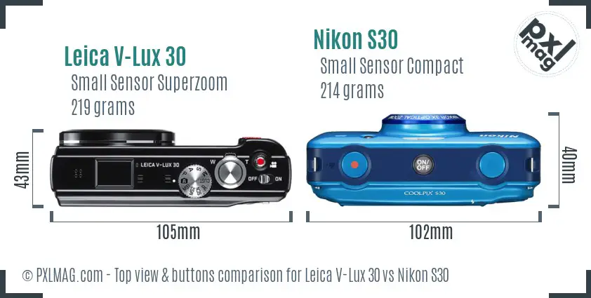 Leica V-Lux 30 vs Nikon S30 top view buttons comparison