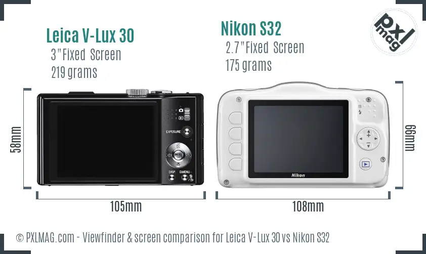 Leica V-Lux 30 vs Nikon S32 Screen and Viewfinder comparison