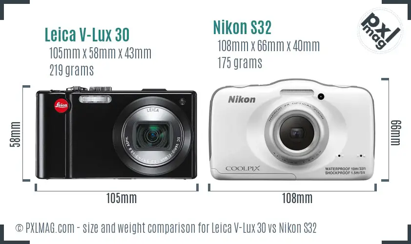 Leica V-Lux 30 vs Nikon S32 size comparison