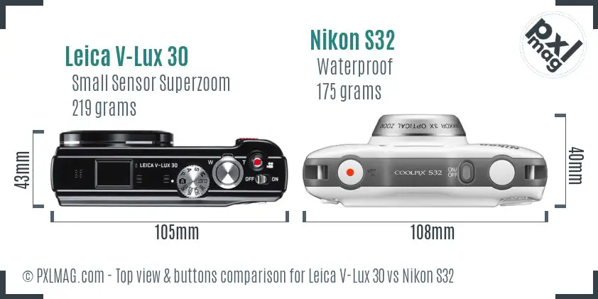 Leica V-Lux 30 vs Nikon S32 top view buttons comparison