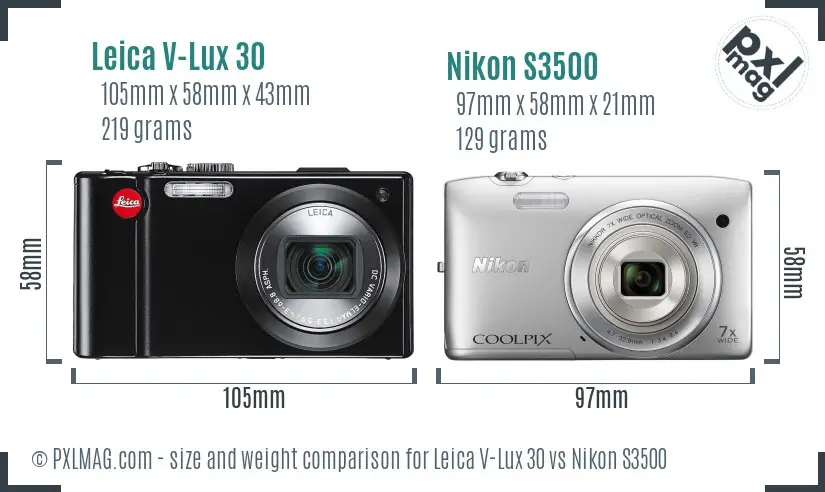 Leica V-Lux 30 vs Nikon S3500 size comparison