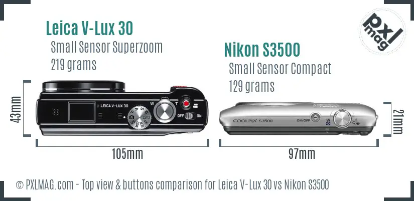 Leica V-Lux 30 vs Nikon S3500 top view buttons comparison