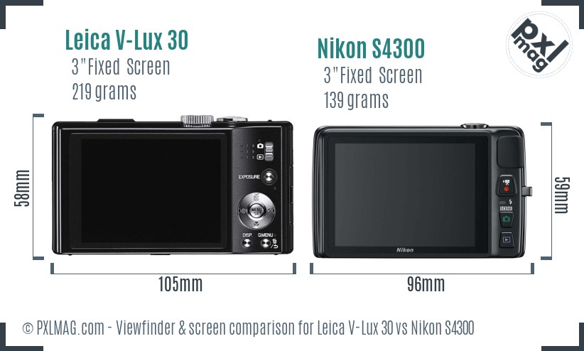 Leica V-Lux 30 vs Nikon S4300 Screen and Viewfinder comparison