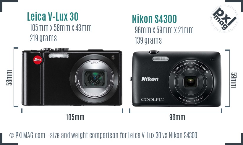 Leica V-Lux 30 vs Nikon S4300 size comparison Leica V-Lux 30 vs Nikon S4300 size comparison
