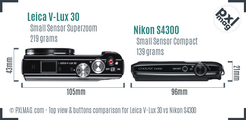 Leica V-Lux 30 vs Nikon S4300 top view buttons comparison