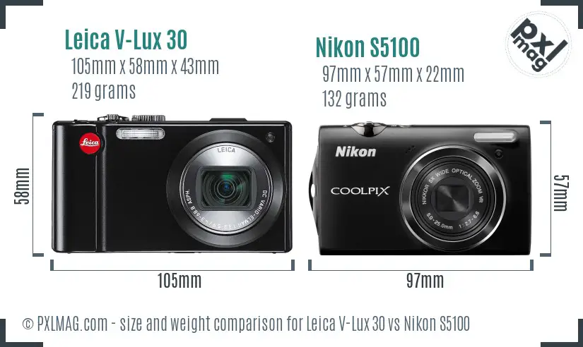 Leica V-Lux 30 vs Nikon S5100 size comparison