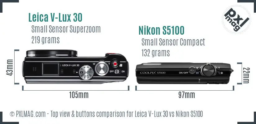 Leica V-Lux 30 vs Nikon S5100 top view buttons comparison