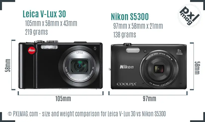 Leica V-Lux 30 vs Nikon S5300 size comparison