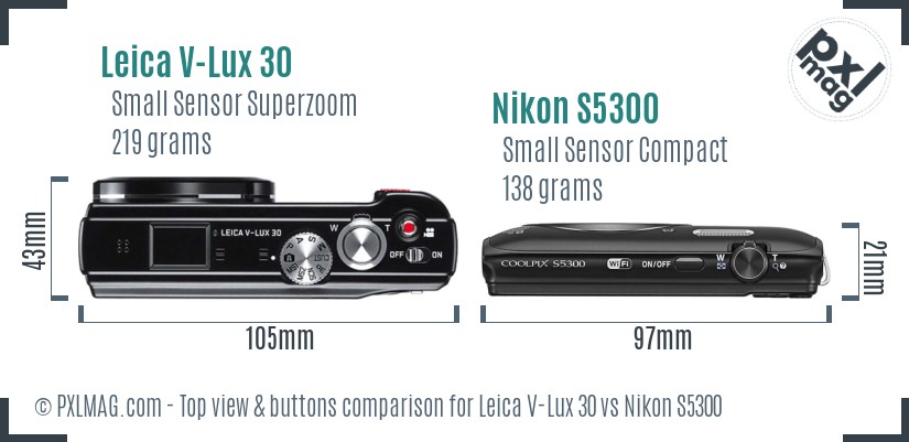 Leica V-Lux 30 vs Nikon S5300 top view buttons comparison